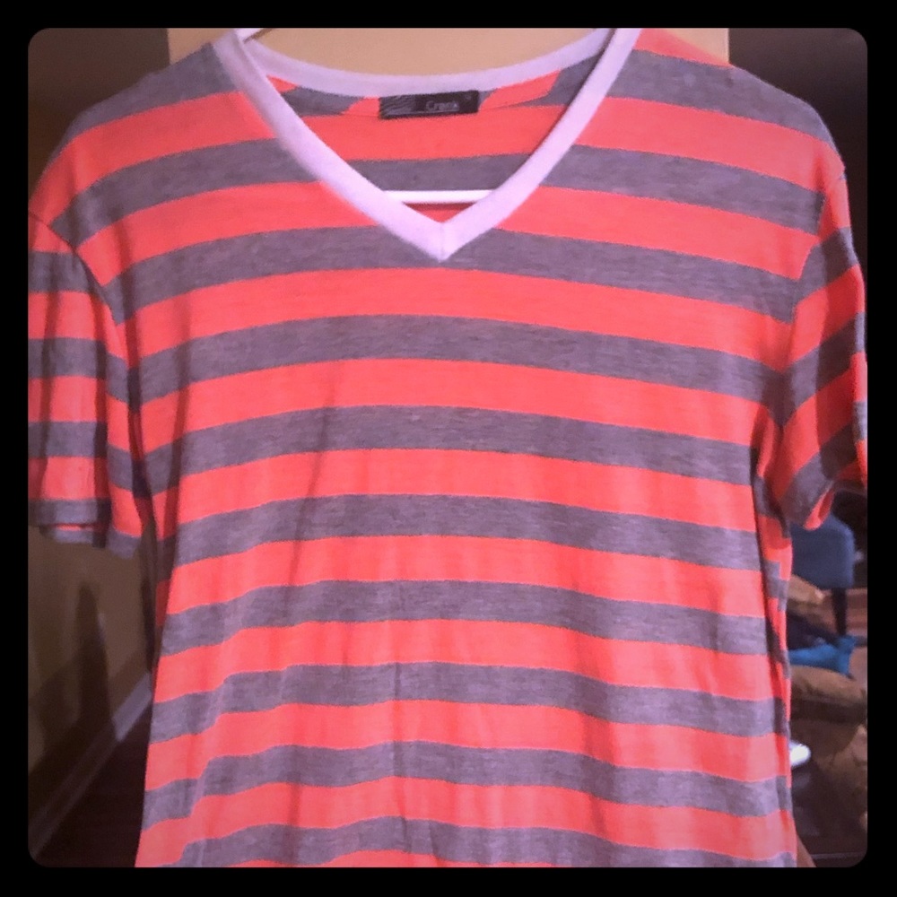 Crank Brand Striped Pink V-Neck Shirt